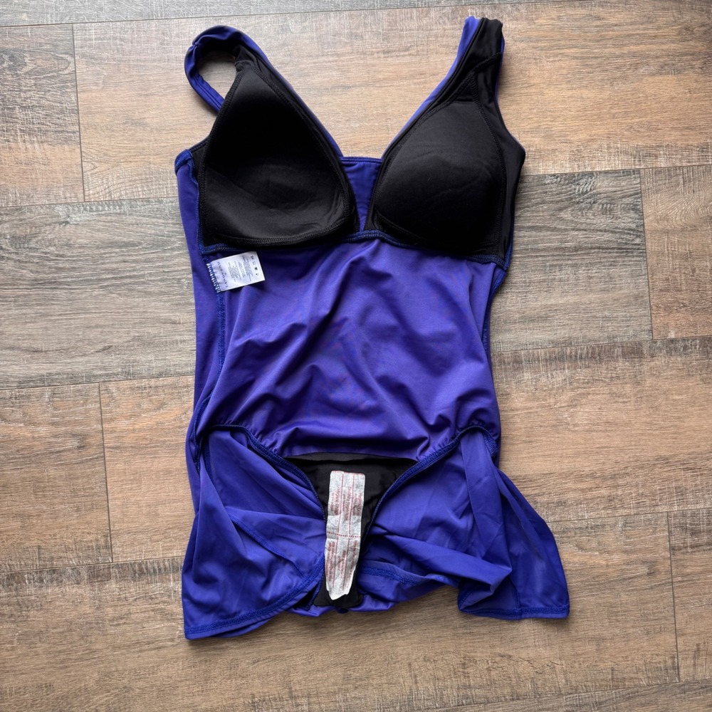 Lands End Womens Royal Blue Ruched V-Neck Swim Dress One Piece Swimsuit size 12 - Picture 5 of 6